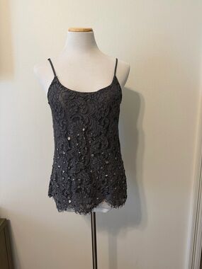 Sleeveless Lace Sequin Cami Top - Charcoal